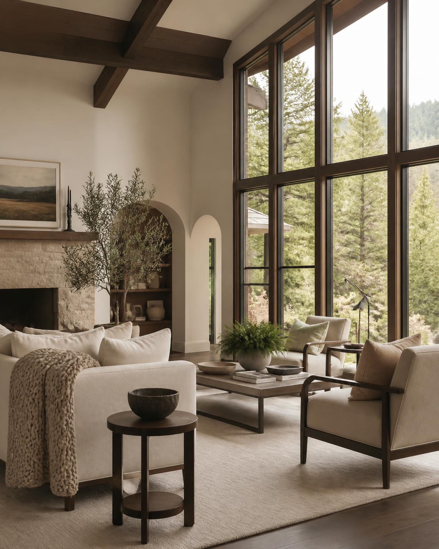Interior of a luxury residence with forest views